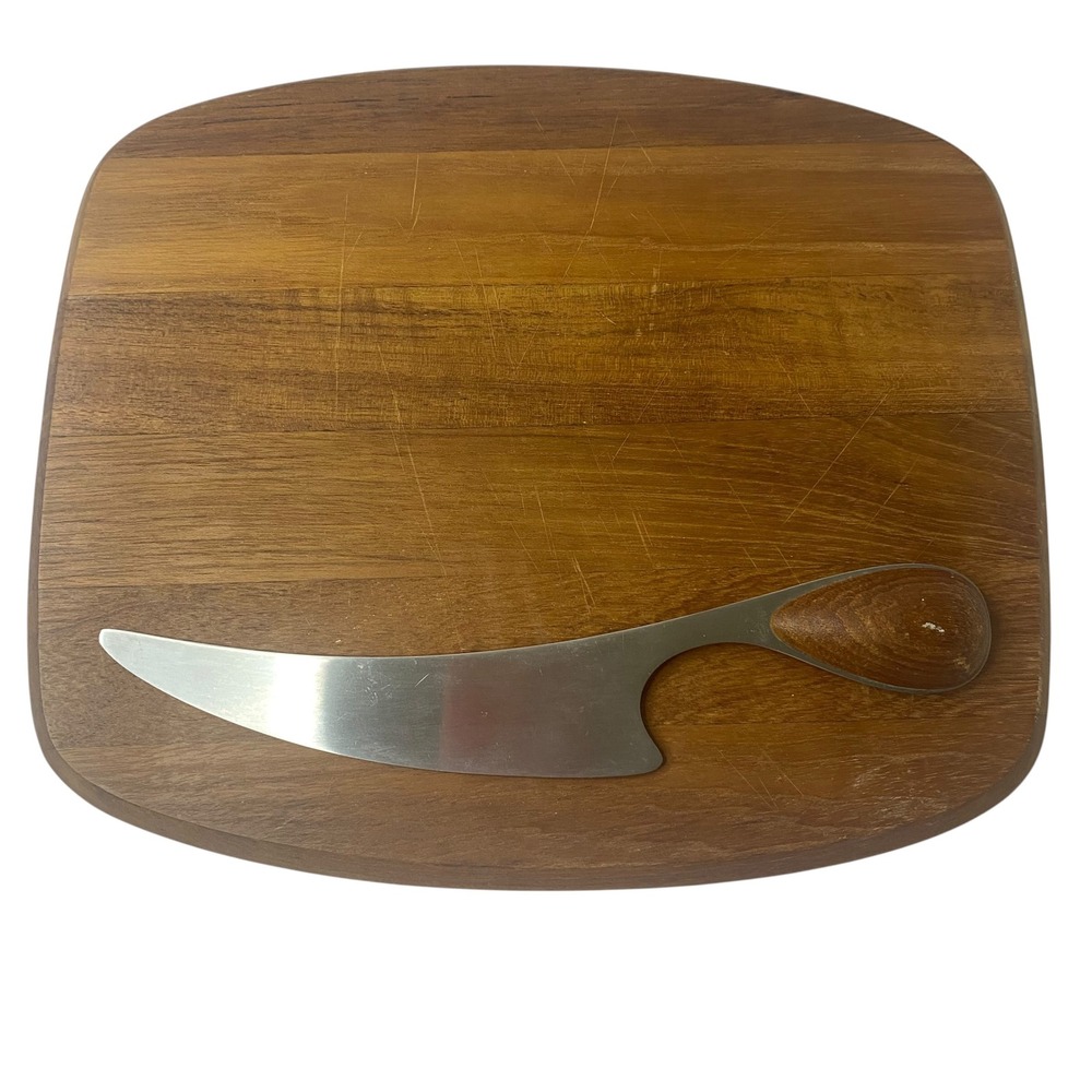 Vintage Dansk Teak Wood Cheese Board Cutting Charcuterie Knife‎ Set MCM Denmark